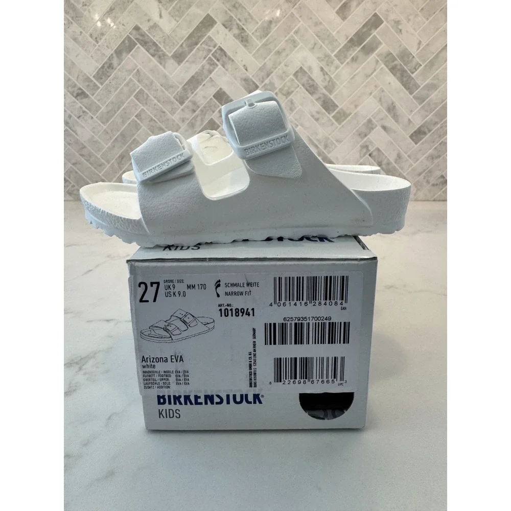 Birkenstock‎ Arizona EVA Sandals Kids Youth Size 9 27 White Double Strap Slides